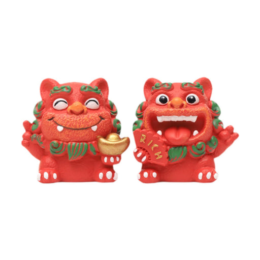 Crofta 2 Pieces Little Lion Fortune Statues Housewarming Gift Cute Decoration Red