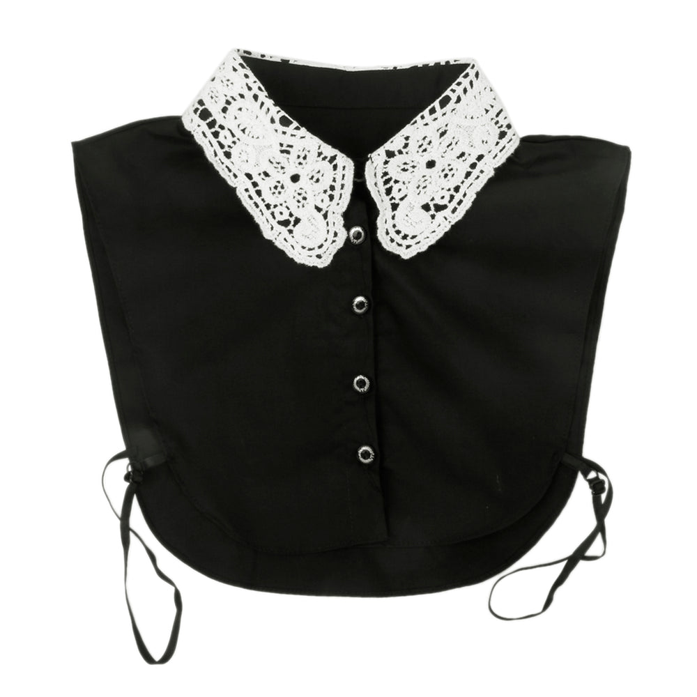 Crofta Women Girls Ladies Elegant Floral Lace Neckline Half Shirt Blouse Detachable Collar Black And White