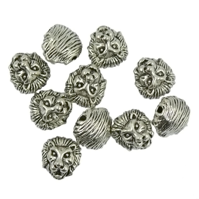 Crofta 10pcs Antique Silver Gold Animal The Lion Face Head Bead Lion Pendant Charms