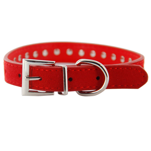 Crofta Pet Dog Cat Crystal Rhinestone Cow Suede Neck Collar Size M - Red