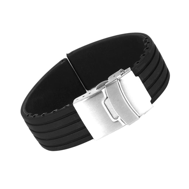 Crofta Waterproof High Quality Elegant Graceful Silicone Replacement Watch Strap Band Black 20mm