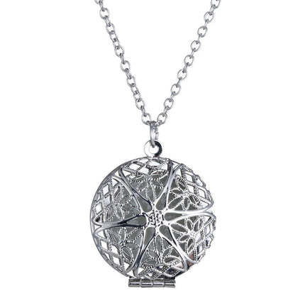 Crofta Vintage 925 Silver Plated Hollow Round Locket Pendant Necklace Jewelry Gift