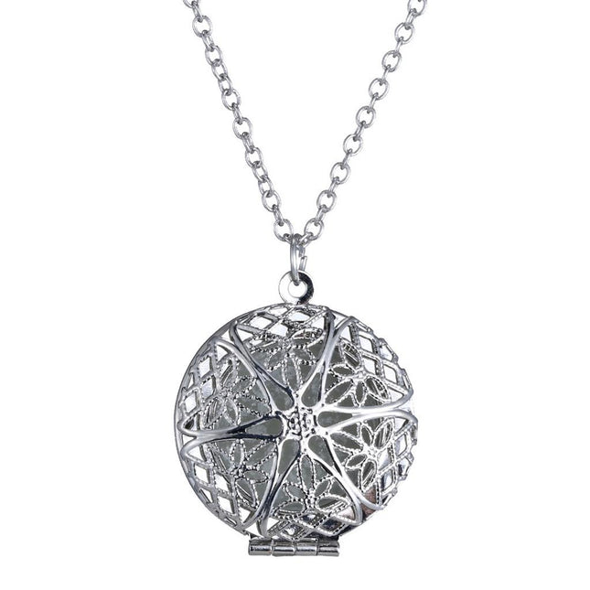 Crofta Vintage 925 Silver Plated Hollow Round Locket Pendant Necklace Jewelry Gift