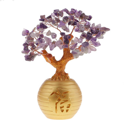 Crofta Wealth Lucky Money Tree Feng Shui Crystal Plastic Tree Home Decor Purple