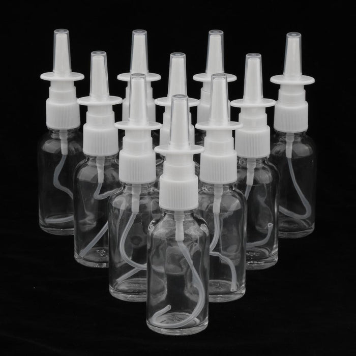 Crofta 10 Pieces 30ml Empty Glass Nasal Spray Bottle Fine Mist Vials Sprayer Clear