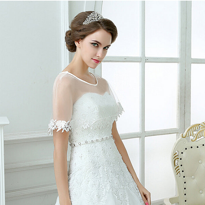 Wedding Gauze Lace Flower Edge Bridal Shawl Scarf Shrug Wrap