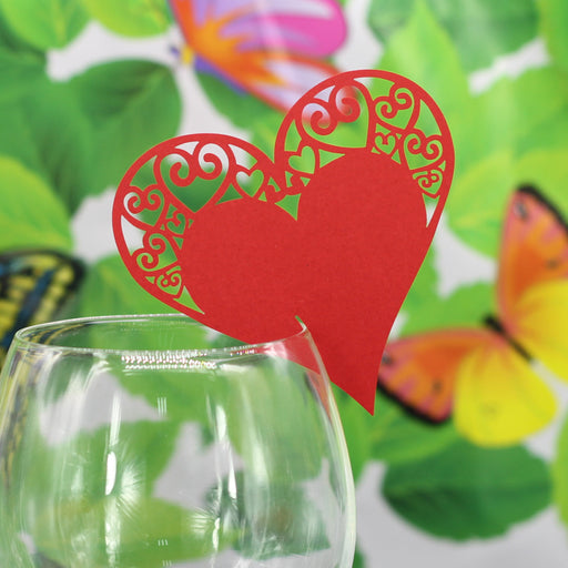 Crofta 50 Laser Cut Heart Wine Glass Place Card Wedding Baby Shower Party Decor Red