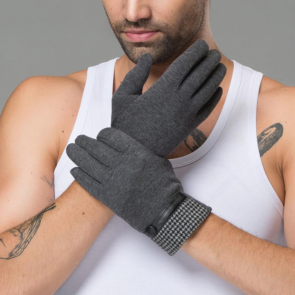 Winter Warm Mens Touch Screen Telefingers Gloves Grey w Swallow Gird Print