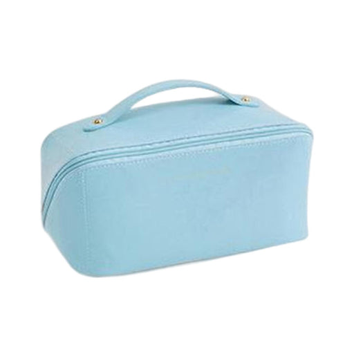 Portable PU Leather Cosmetic Bag Large for Home Short Trip Bathroom Blue