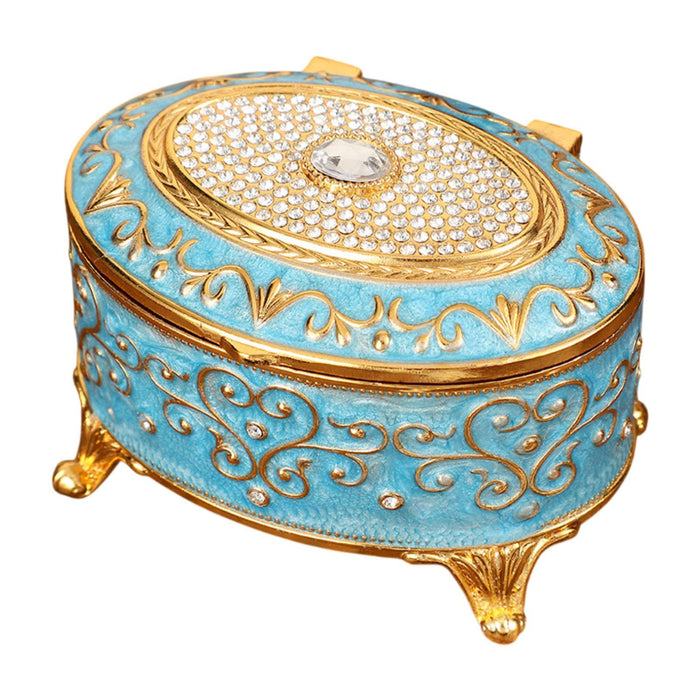 Crofta Metal Jewelry Box Trendy Desk Trinket Organizer for Pendants Earrings Charms Light Blue