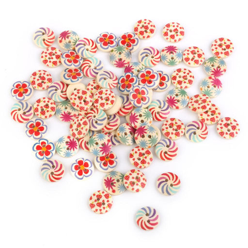 Crofta 1 Set of 100PCS Mixed Colors 15mm Drawing Printing Round Buttons For Scrapbooking Sewing Craft Project DIY Accessory