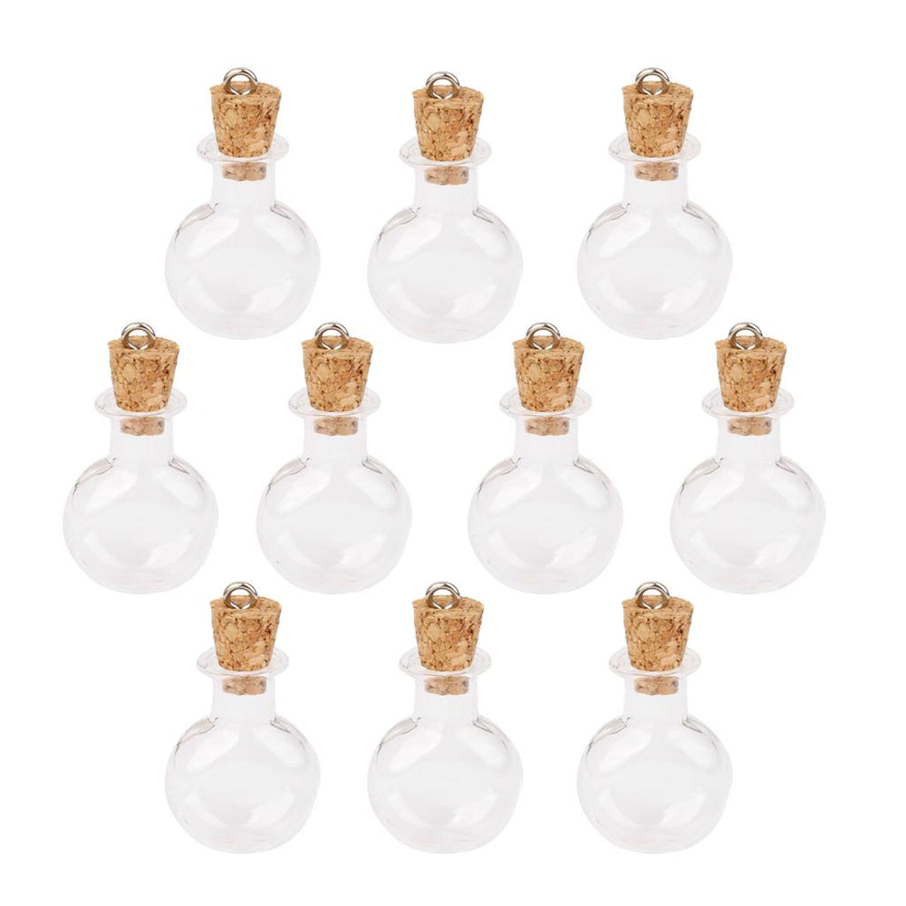 Crofta 10pc Glass Cork Bottles Round Flat Vial Wishing Bottle DIY Pendants Clear