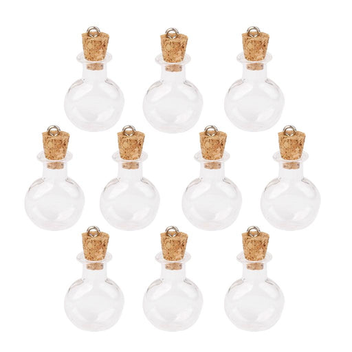 Crofta 10pc Glass Cork Bottles Round Flat Vial Wishing Bottle DIY Pendants Clear