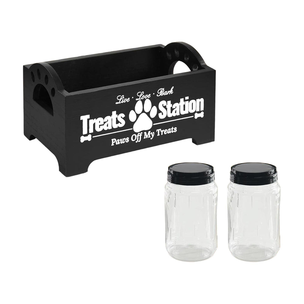 Crofta Pet Treat Holder with 2 Jars Convenient Cat Food Container with 2 Treat Jars black