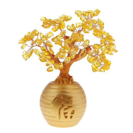 Crofta Wealth Lucky Money Tree Feng Shui Crystal Plastic Tree Home Decor Yellow