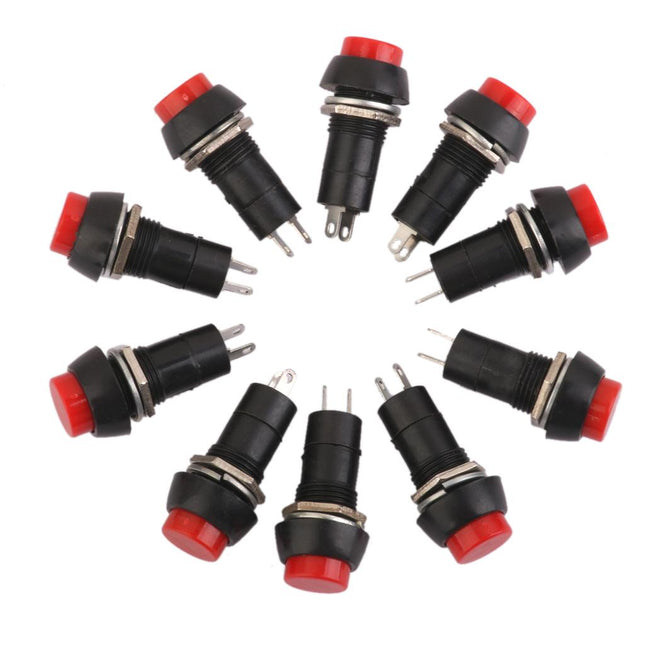 Crofta 10 x Car Boat Locking Dash ON-OFF Push Button 2-Pin Latching Switch Red 12mm