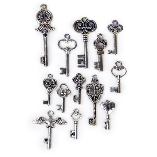 Crofta 13 Pieces/ Set Vintage Mixed Assorted Key shape Charms Pendants Beads Jewelry Findings DIY Crafts for Necklace Bag Keychain Findings