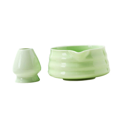 Crofta 2Pcs Matcha Bowl and Whisk Holder Tea Utensils for Living Room Beverage Gift Light Green