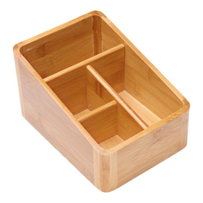 Desktop Compartment Basket Bamboo Portable for Bedside Table Kitchen Cabinet 4 Compartments