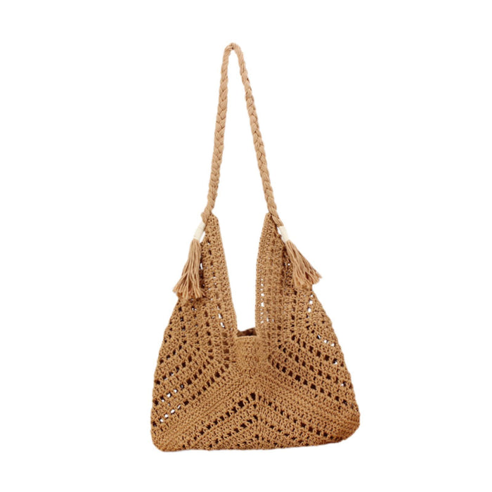 Crofta Woven Tote Bag Satchel Shoulder Purse Summer Bag for Summer Commuting Street Brown