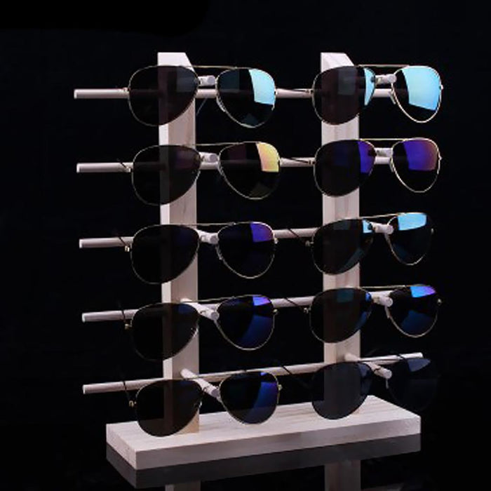 Crofta Wood Sunglasses Eyeglass Rack Display Stand Holder Double Lines for 10 Pairs