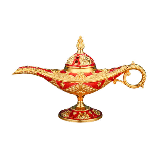 Crofta Genie Lamp Incense Burner Ornament Vintage for Housewarming Office Tea House Gold Red