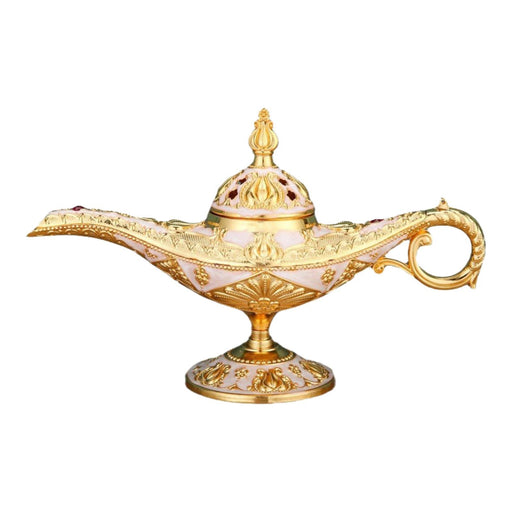 Crofta Genie Lamp Incense Burner Ornament Vintage for Housewarming Office Tea House Gold White