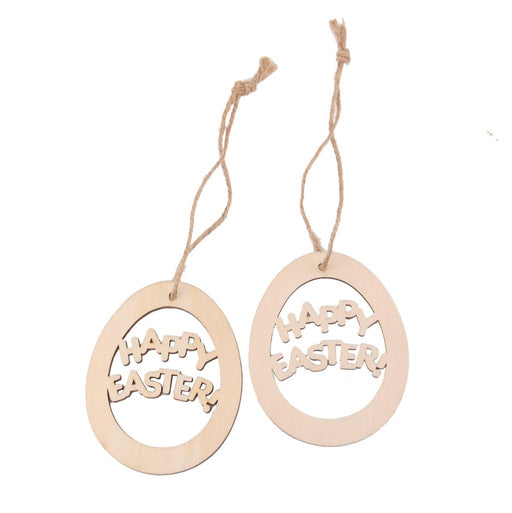 Crofta 10pcs Laser Cut Happy Easter Egg Wooden Embellishment with String