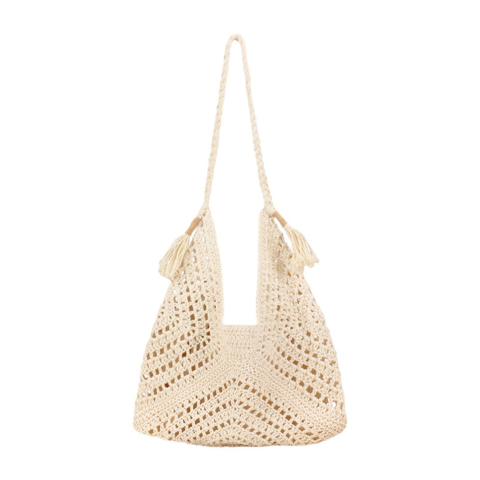 Crofta Woven Tote Bag Satchel Shoulder Purse Summer Bag for Summer Commuting Street Beige