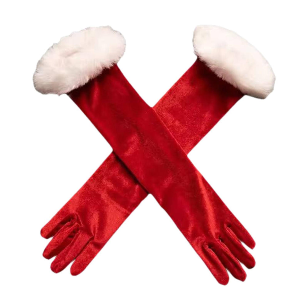 Crofta Christmas Red Gloves Christmas Velvet Gloves for New Year Holiday Photo Prop 53cm Long