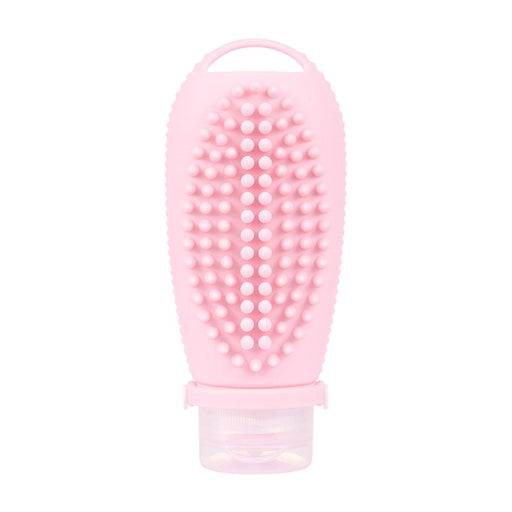 Crofta 2 in 1 Hair Shampoo Brush and Travel Bottle Silicone for Women Men Hair Comb pink