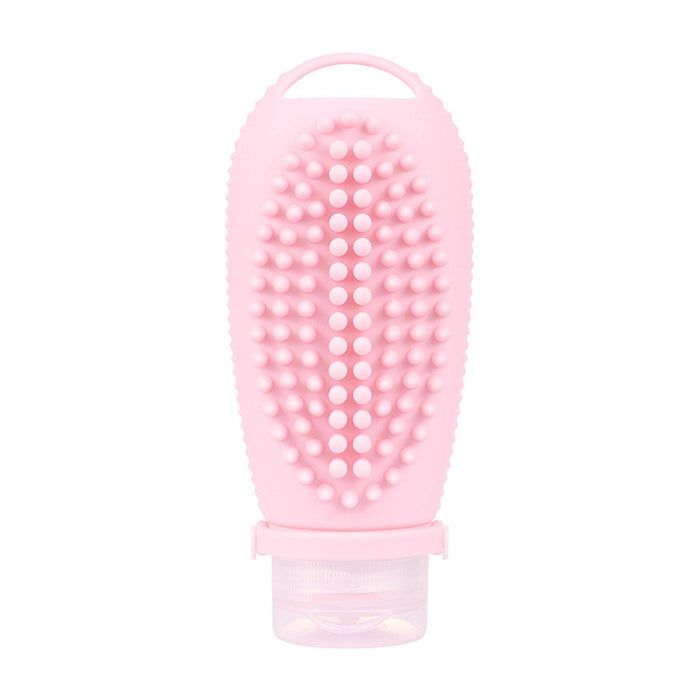 Crofta 2 in 1 Hair Shampoo Brush and Travel Bottle Silicone for Women Men Hair Comb pink