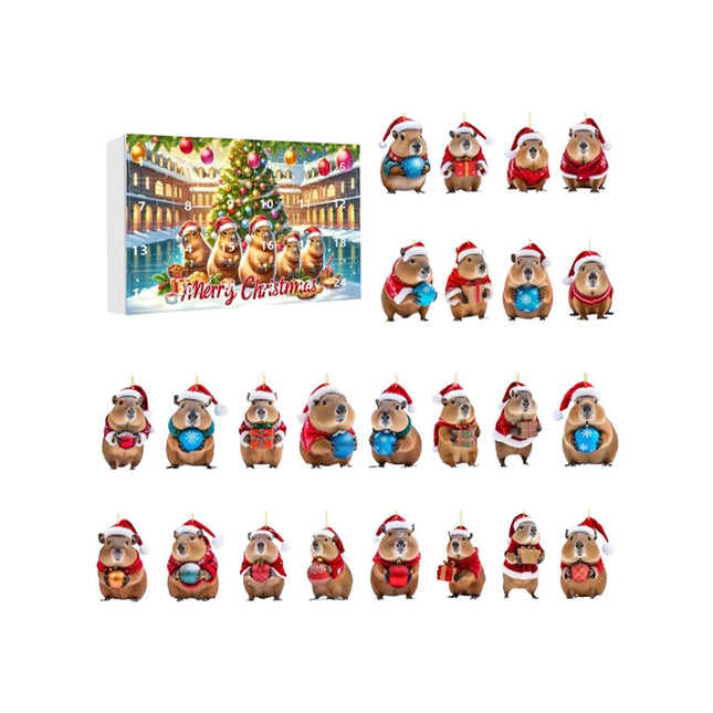 Crofta Xmas Advent Calendar Capybara Christmas with 24 Days Acrylic Advent Calendar A Set