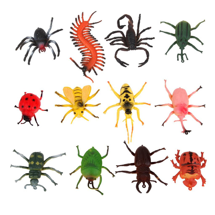 Crofta 12 Pieces Enviromental Plastic Insects Animal Display Realistic Model Figure Kids Funny Trick Play Toys