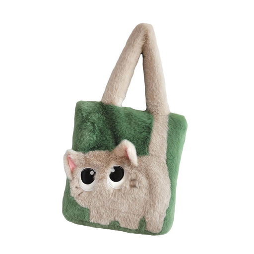 Crofta Tote Bag for Women Shoulder Bag Winter Fluffy Fashion Portable Plush Handbag Green Apricot