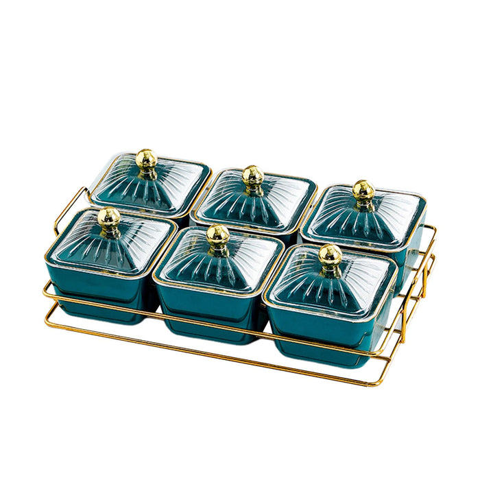 Dried Fruit Tray Set 6 Grid Appetizer Serving Tray for Kitchen Wedding Hotel Green