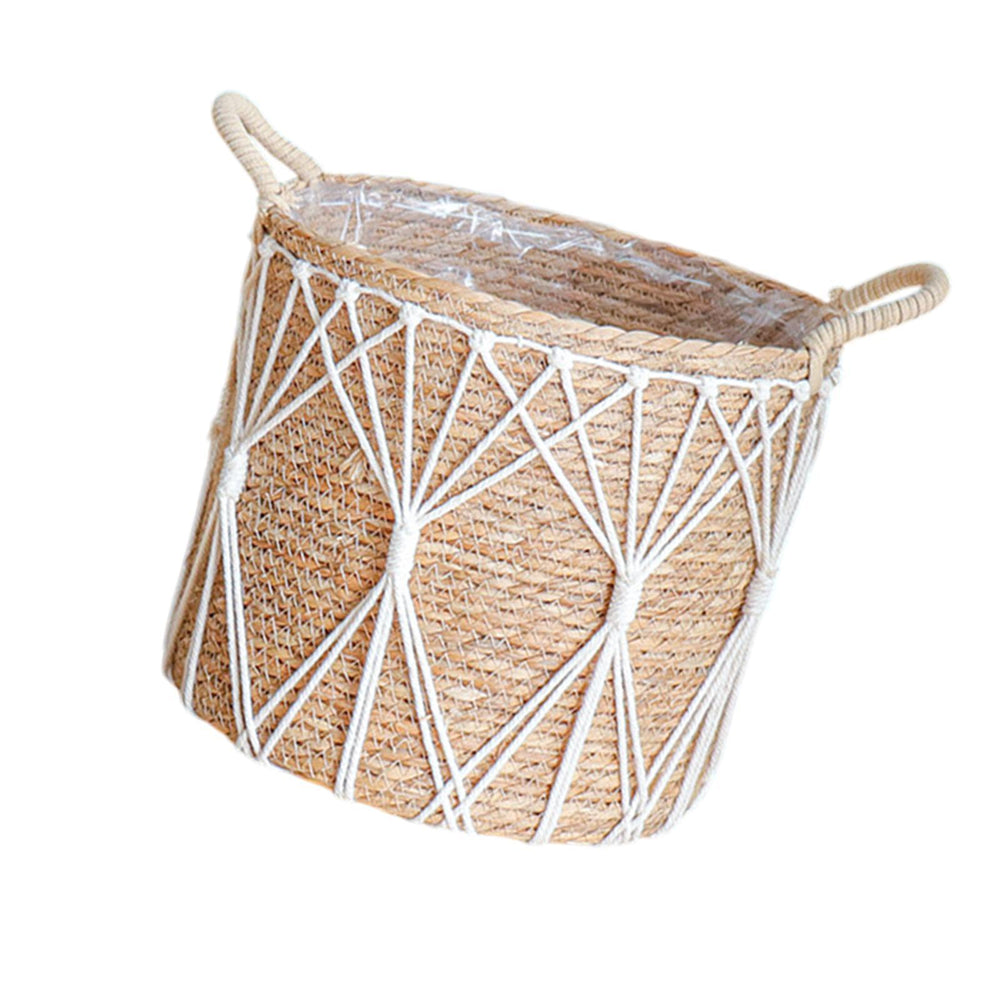 Crofta Woven Planter Basket Crafts with Handles Storage Bin for Picnic Plant Flower