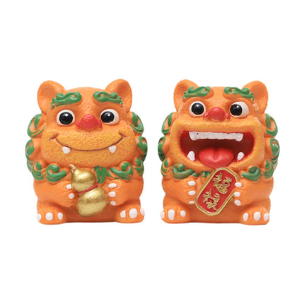 Crofta 2 Pieces Little Lion Fortune Statues Housewarming Gift Cute Decoration Orange