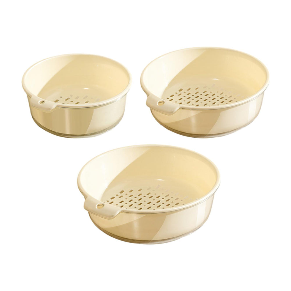 3 Pieces Vegetable Washing Basket Practical for Household Counter Restaurant Warm White