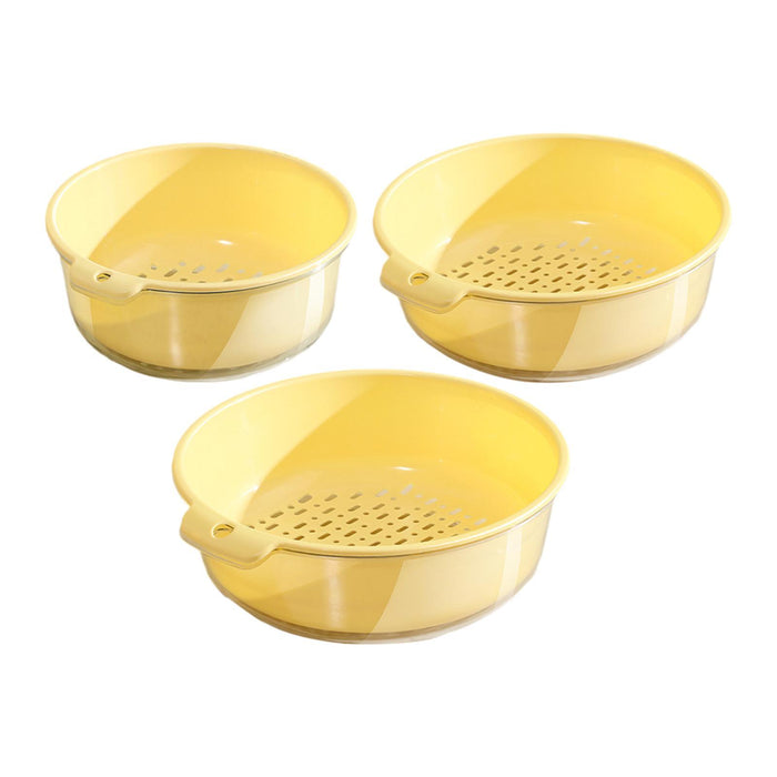 3 Pieces Vegetable Washing Basket Practical for Household Counter Restaurant Yellow