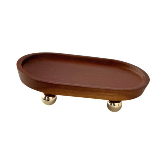 Crofta Wooden Serving Tray Organizer Wooden Pedestal Stand for Counter Vanity Fruit 12x20x5cm Deep Brown