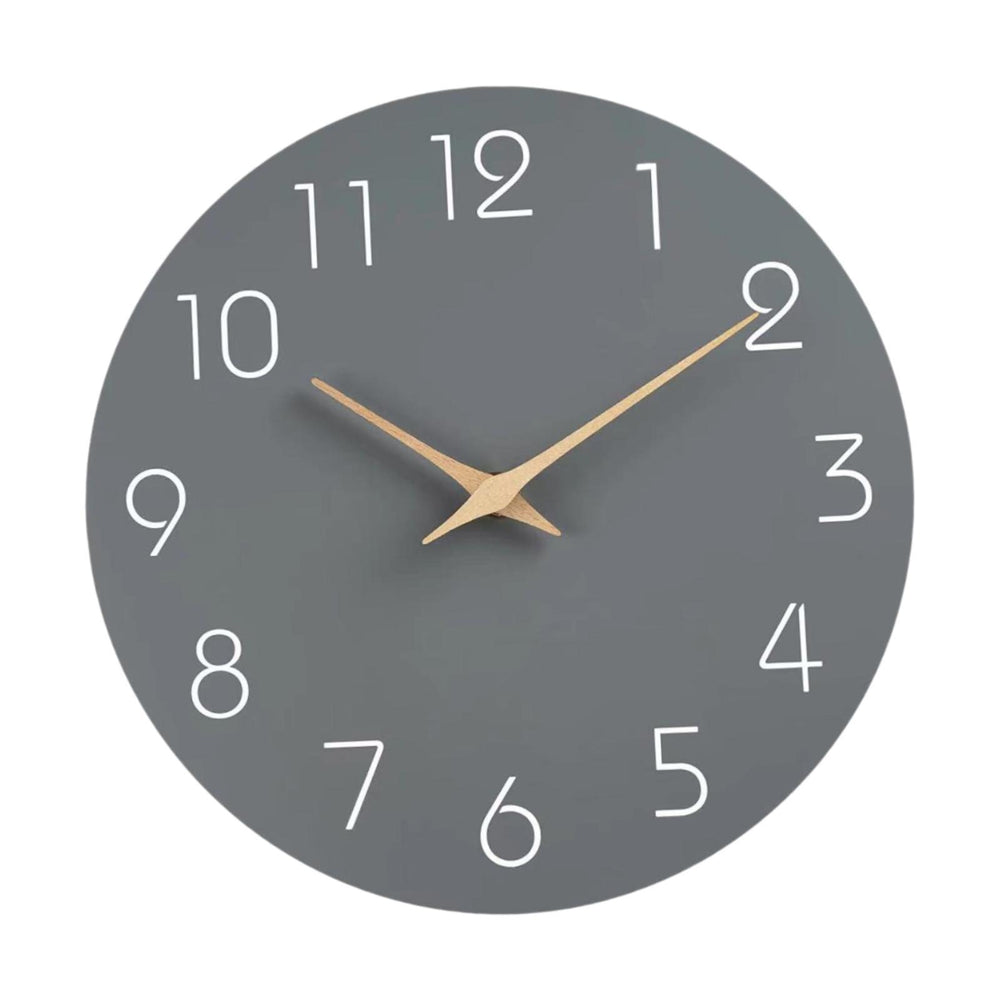 Wall Clock 12 inch Home Decor Round Decorative Clock for Living Room Bedroom Grey