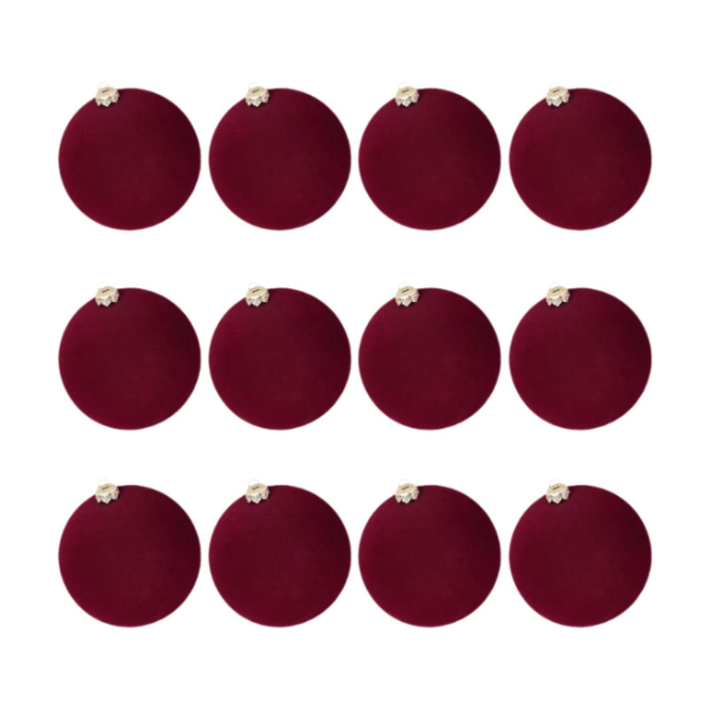 Crofta 12 Pieces Flocked Christmas Ball Ornaments Christmas Decorationsshatterproof All Burgundy