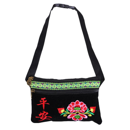 Crofta Vintage Ethnic Shoulder Bag Flower Embroidery Cross Body Messenger Bag A