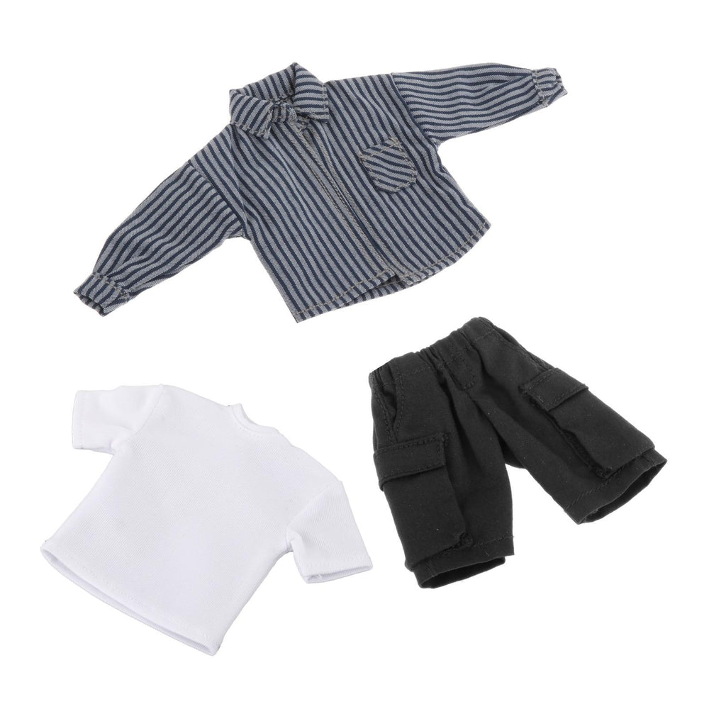 Crofta 1/12 Scale Shirt T Shirt Pants Set for 6 inch Doll Model Male Action Figures Dark Blue Stripe