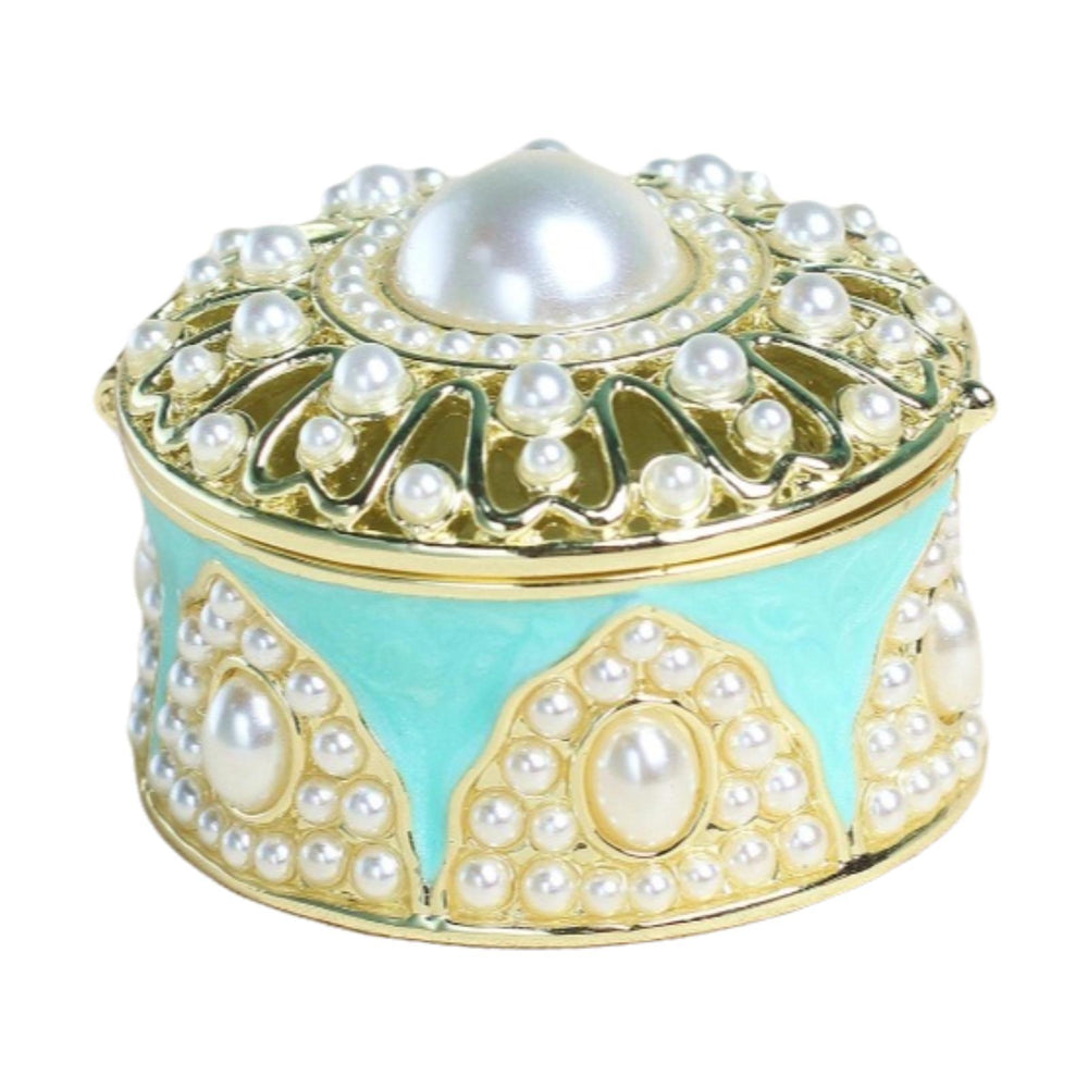 Crofta Trinket Box Metal Gift for Women Treasure Case for Earrings Necklace Dresser Blue