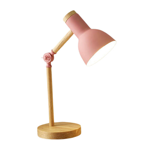 Crofta Stylish Wooden Iron LED Multi-Joint Reading Table Lamp Task Light Flexible Pink 3W