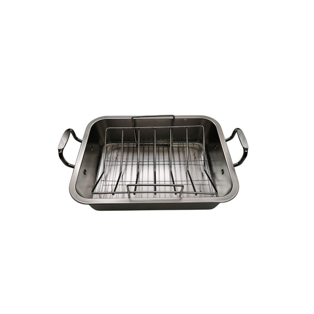 Crofta Turkey Roasting Pan Shaped Rack Turkey Roaster Tray for BBQ Baking Veggies 39cmx29cmx10cm