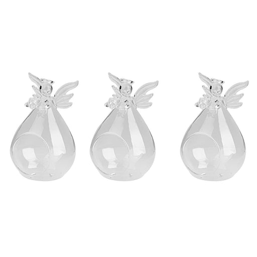 Crofta 3pcs Clear Glass Angle Design Clear Glass Flower Vase Air Plants Hydroponic Pot Tea Light Candle Holder