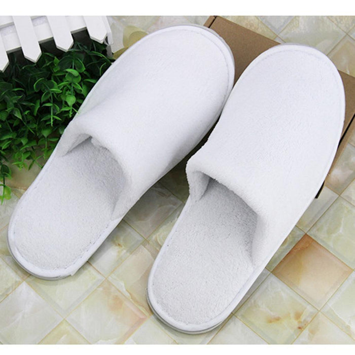 10 Pairs White Closed Toe Disposable Slippers - Fit Most Men and Women - Comfortable/Non-Slip - Perfect for Home, Hotel Commercial Use etc.